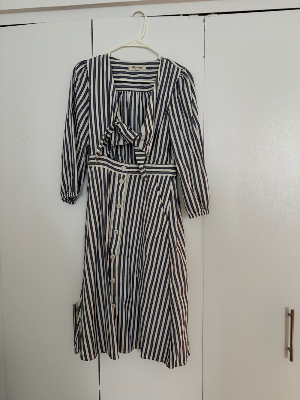 Madewell Navy and White/Sipvery Striped Tie-Front Midi Dress
